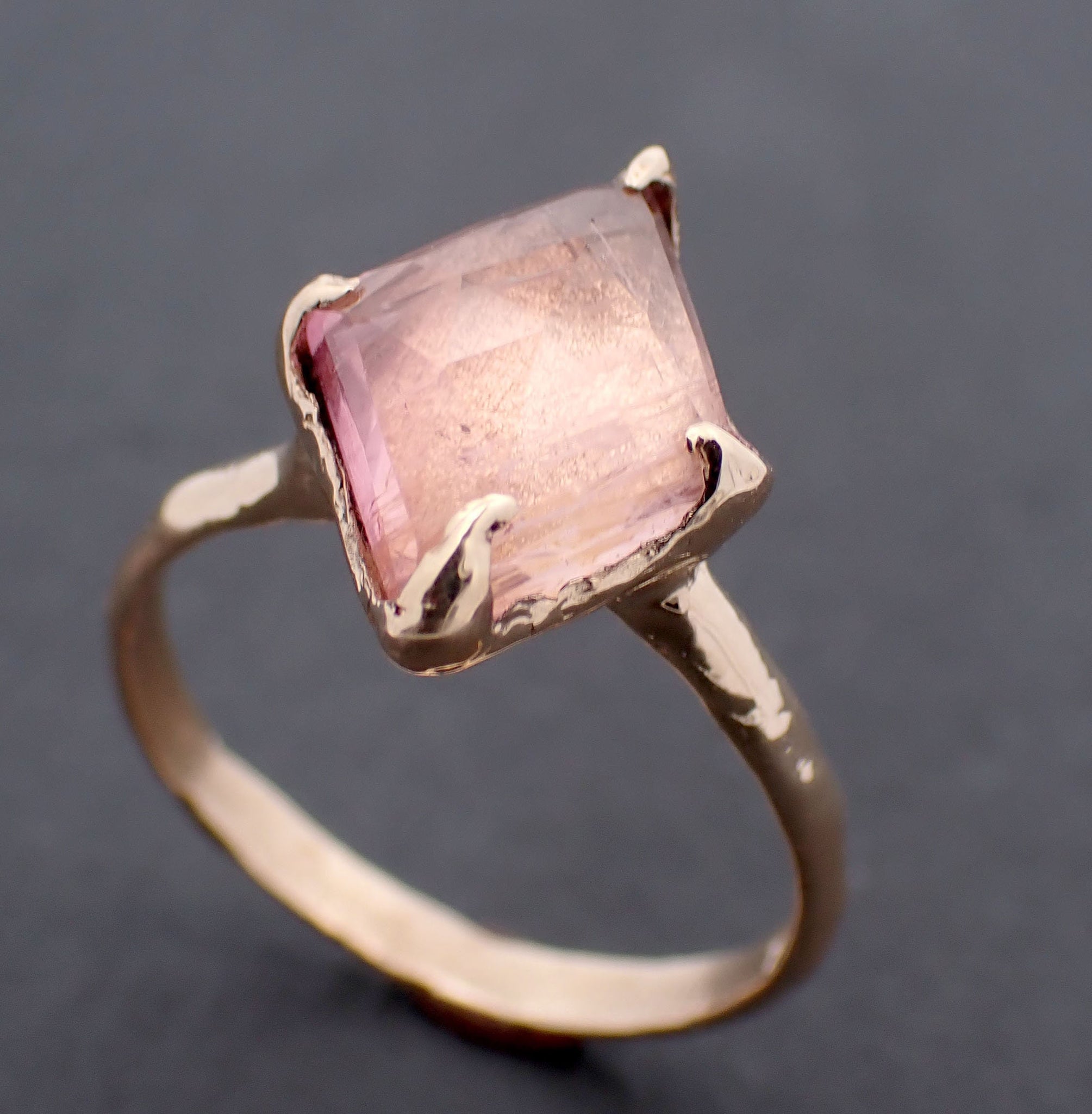 Fancy cut pink Tourmaline Gold Ring Gemstone Solitaire recycled 18k yellow gold statement cocktail statement 3298