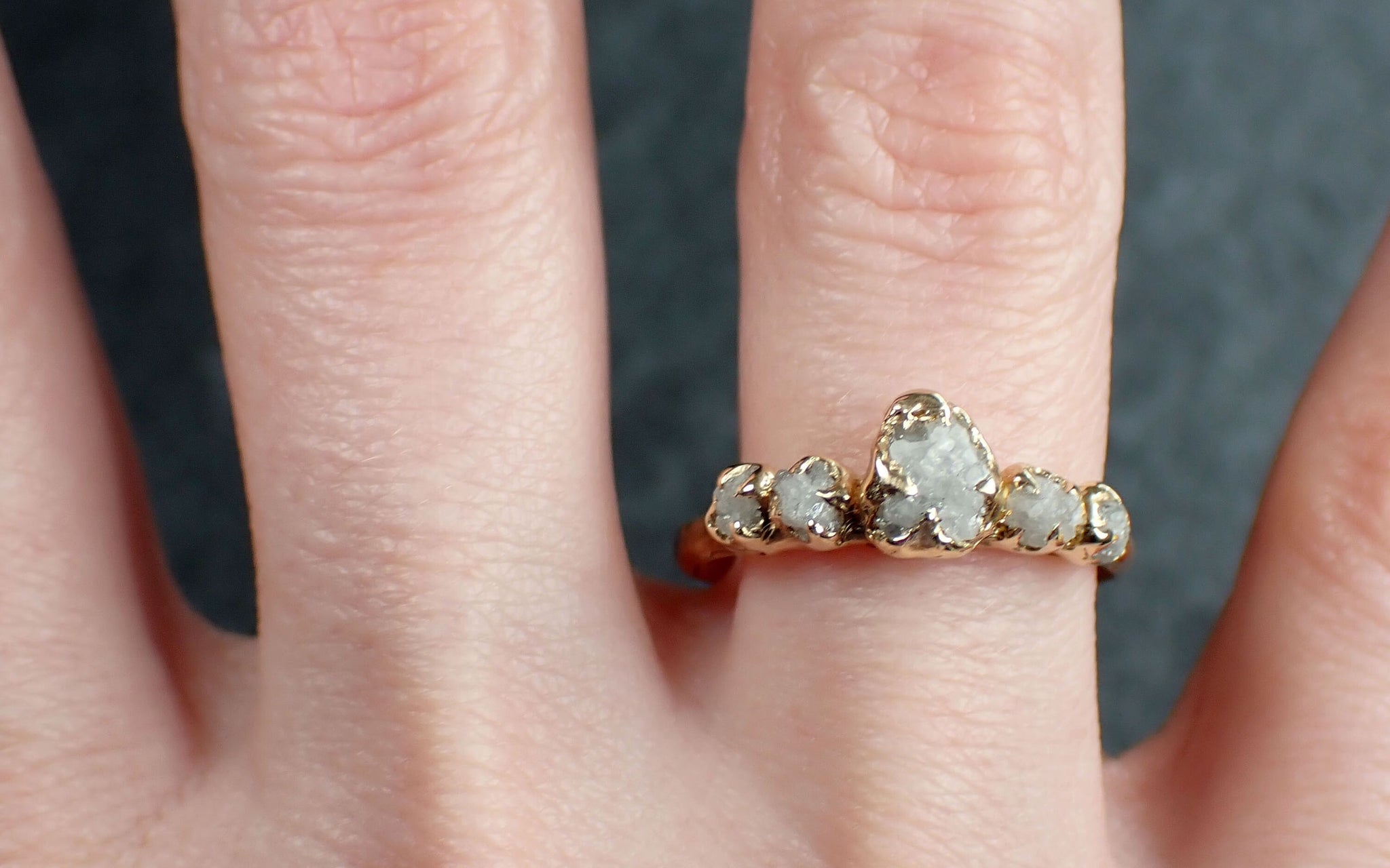 Raw Diamond Yellow 14k gold multi stone Engagement Wedding Rough Diamond Ring 3300