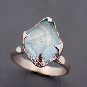 Partially faceted Aquamarine Solitaire Ring 18k gold Custom One Of a Kind Gemstone Ring Bespoke byAngeline 3301