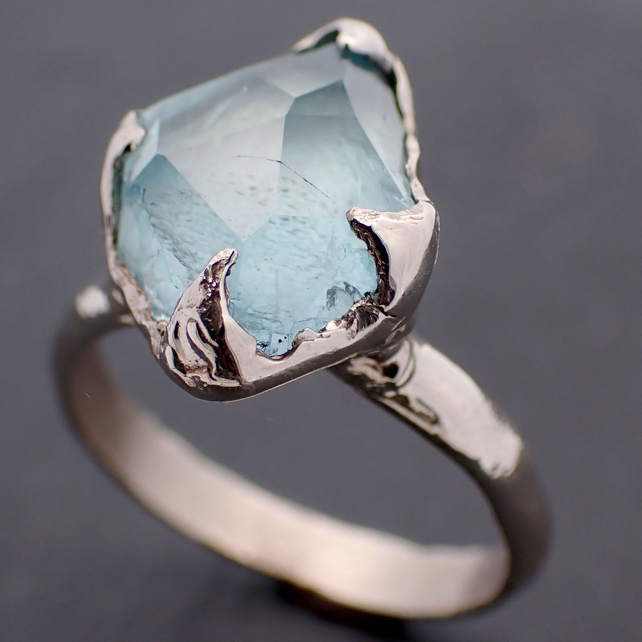 Partially faceted Aquamarine Solitaire Ring 18k gold Custom One Of a Kind Gemstone Ring Bespoke byAngeline 3301