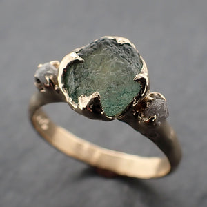 Raw green Montana Sapphire and rough diamonds Yellow 14k Gold Engagement Wedding Gemstone Multi stone 3302