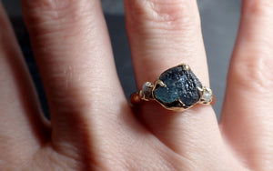 Raw Blue Montana Sapphire and rough diamonds Yellow 14k Gold Engagement Wedding Gemstone Multi stone 3306