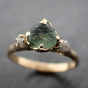 Raw green Montana Sapphire and rough diamonds Yellow 14k Gold Engagement Wedding Gemstone Multi stone 3307