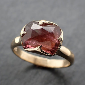 Fancy cut pink Tourmaline Gold Ring Gemstone Solitaire recycled 14k yellow gold statement 3311