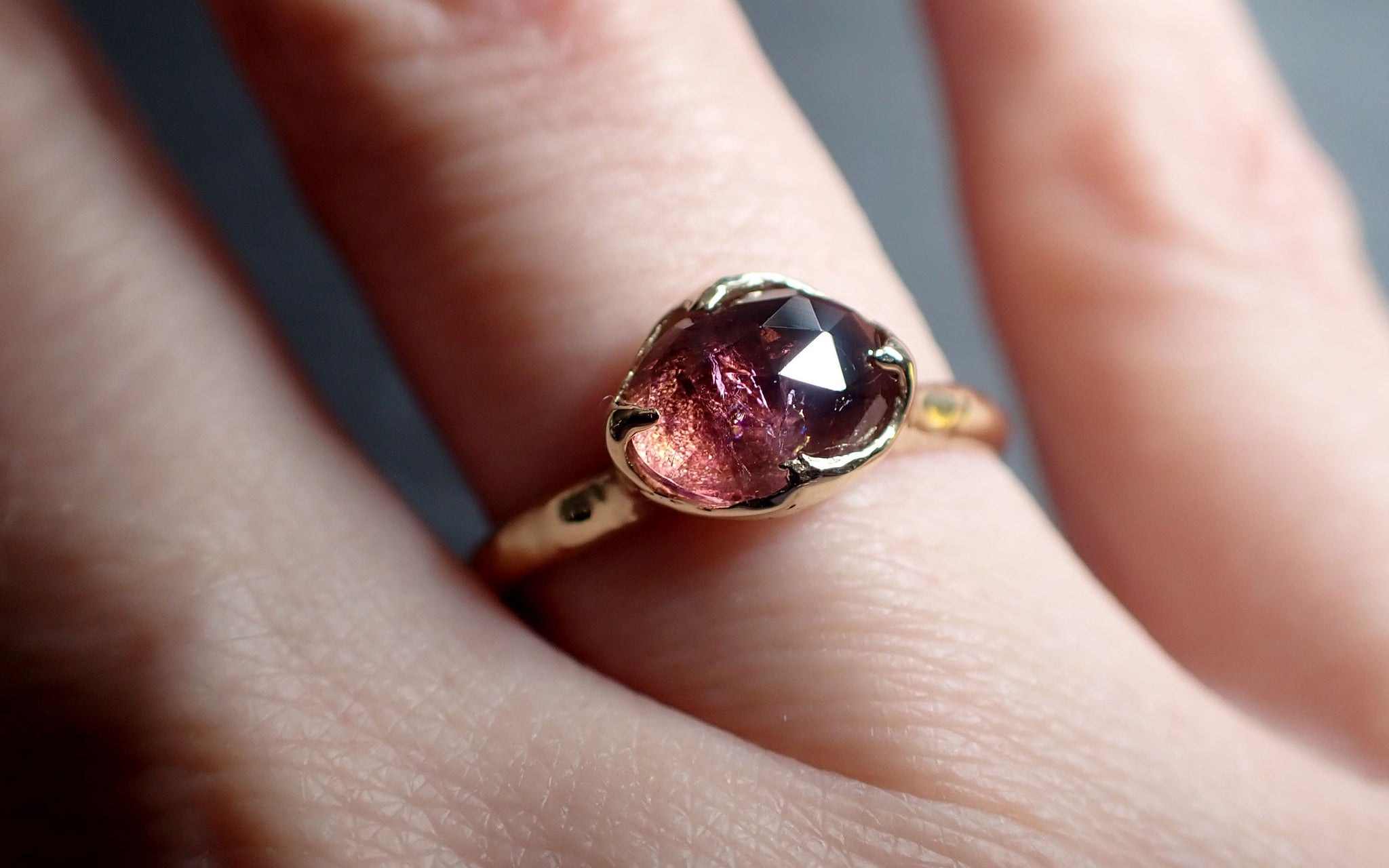 Fancy cut pink Tourmaline Gold Ring Gemstone Solitaire recycled 14k yellow gold statement 3313