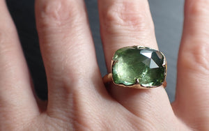 Fancy cut Green Tourmaline Yellow Gold Ring Gemstone Solitaire recycled 14k statement Engagement ring 3320