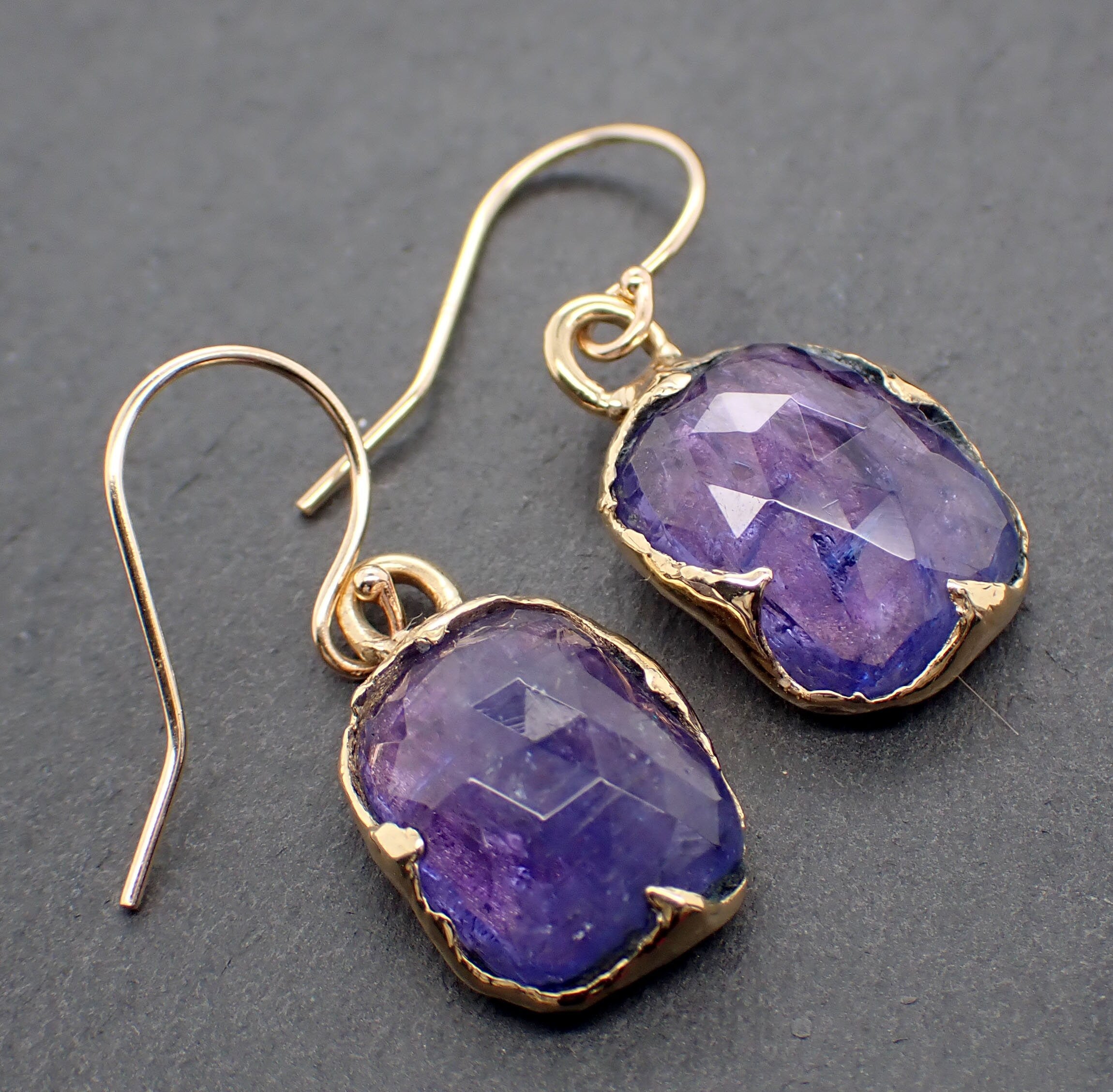 Tanzanite Fancy cut dangle earrings 14k 3321 – by Angeline