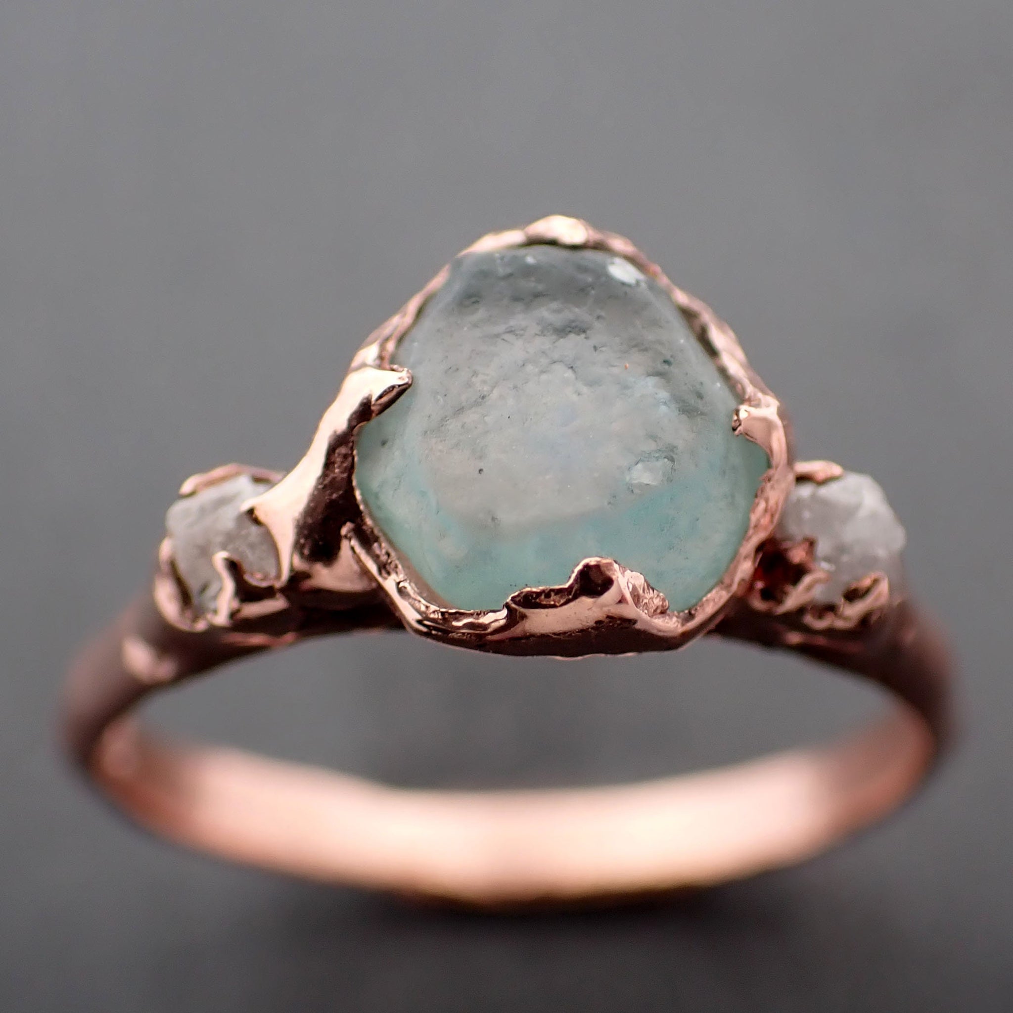 Three Stone | Raw Rose Quartz | Ring | Handmade | Copper Rings | Statement  Rings