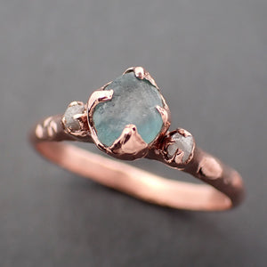 Raw blue Montana Sapphire Diamond Rose Gold Engagement Wedding Ring Custom One Of a Kind Gemstone Multi stone Ring 3334