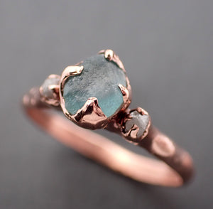 Raw blue Montana Sapphire Diamond Rose Gold Engagement Wedding Ring Custom One Of a Kind Gemstone Multi stone Ring 3334