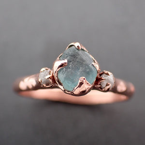 Raw blue Montana Sapphire Diamond Rose Gold Engagement Wedding Ring Custom One Of a Kind Gemstone Multi stone Ring 3334