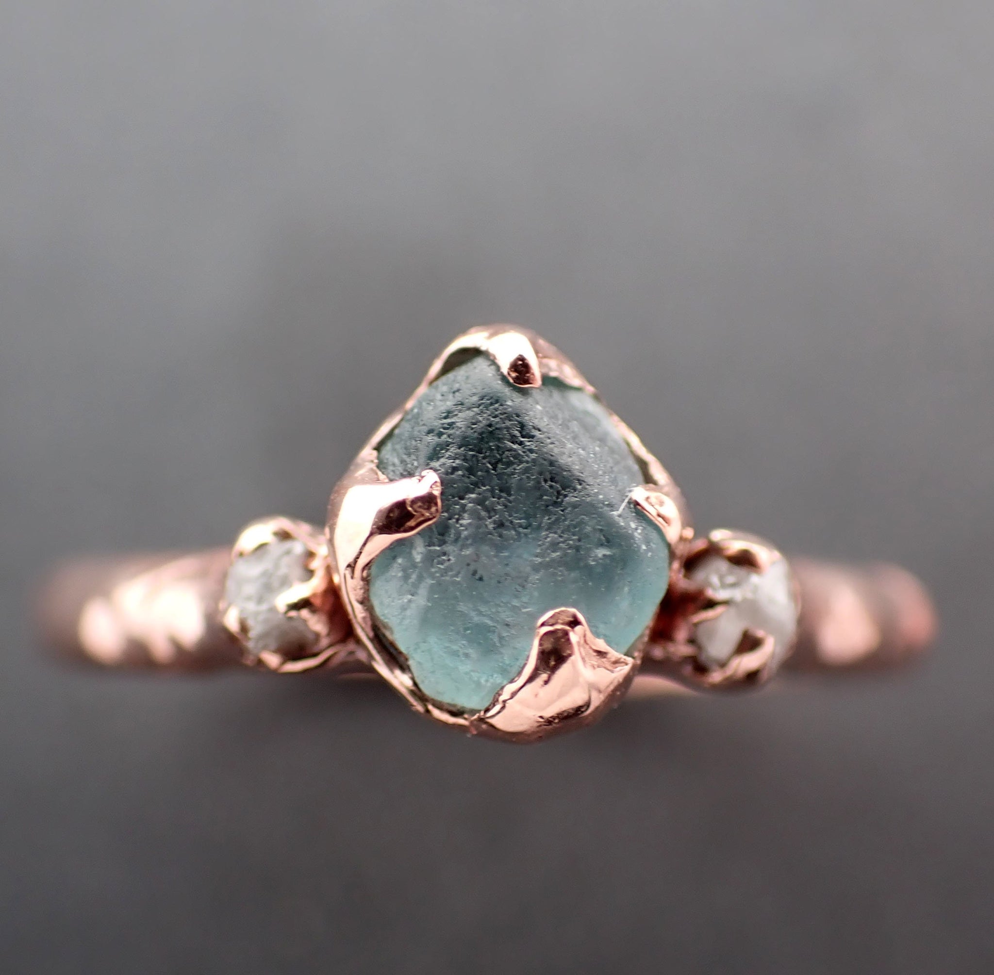 Raw blue Montana Sapphire Diamond Rose Gold Engagement Wedding Ring Custom One Of a Kind Gemstone Multi stone Ring 3334