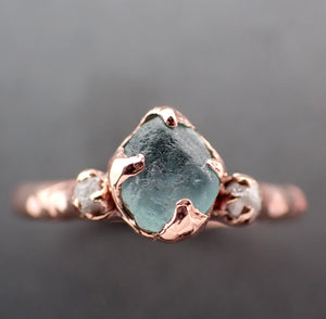 Raw blue Montana Sapphire Diamond Rose Gold Engagement Wedding Ring Custom One Of a Kind Gemstone Multi stone Ring 3334