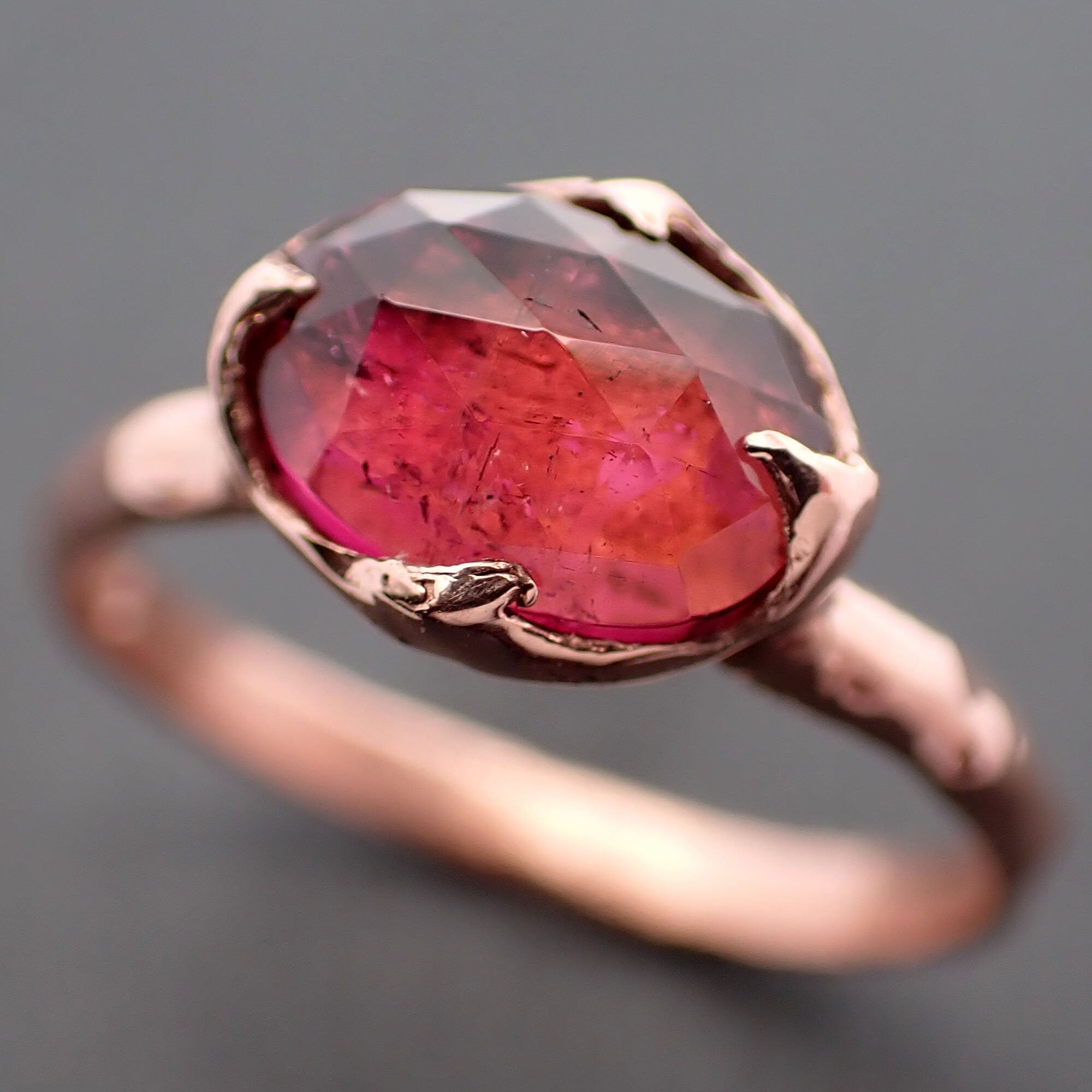 Fancy cut red Tourmaline Rose Gold Ring Gemstone Solitaire recycled 14k statement cocktail statement 3339