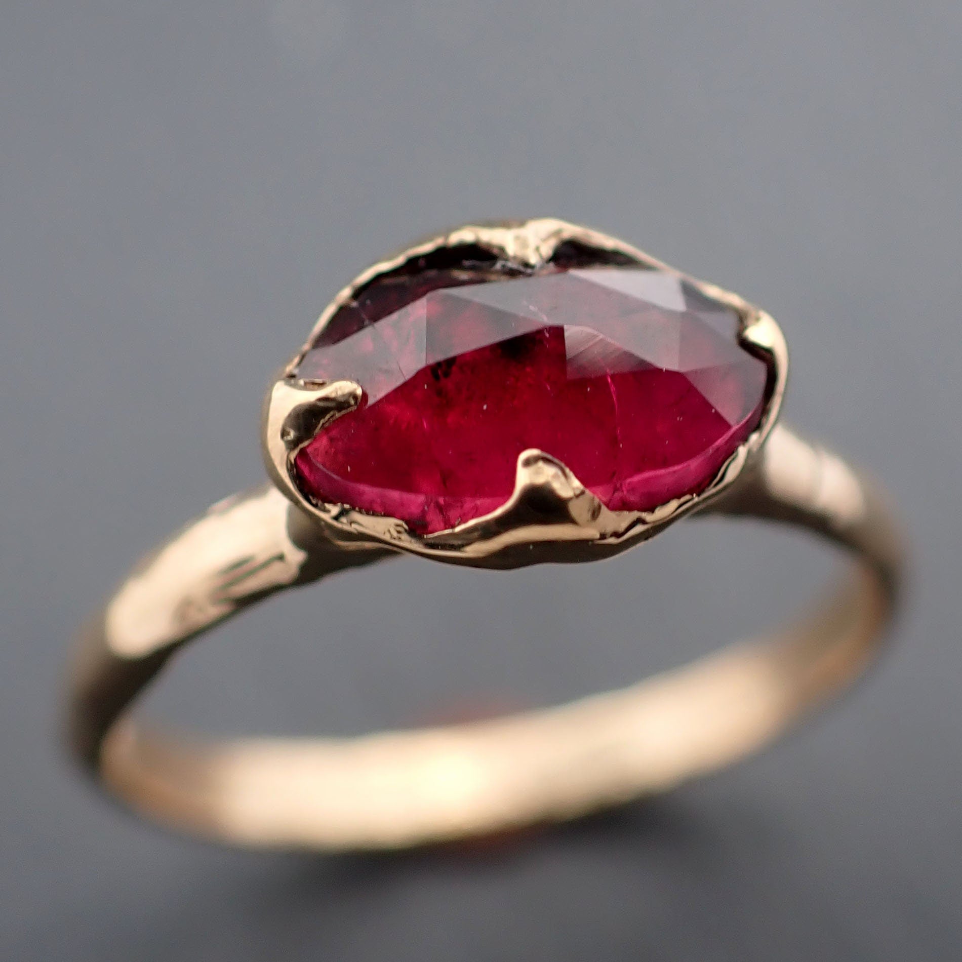 Fancy cut red Tourmaline Yellow Gold Ring Gemstone Solitaire recycled 18k statement cocktail statement 3326