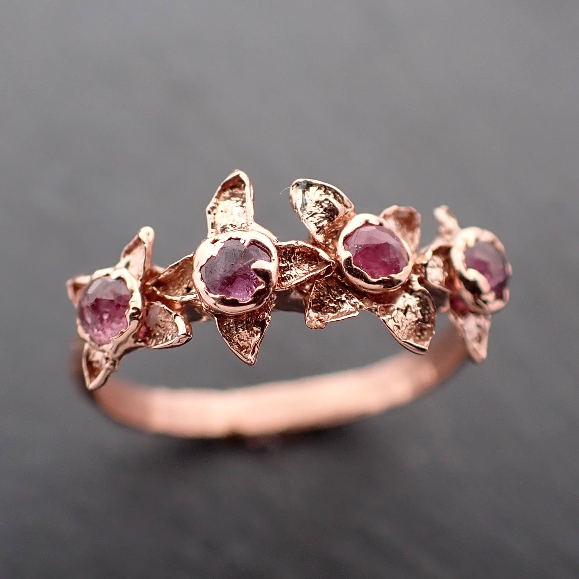 Real Lilac Flower casting with faceted Rubies 14k Rose gold multi stone Enchanted Garden Floral Ring byAngeline 3344