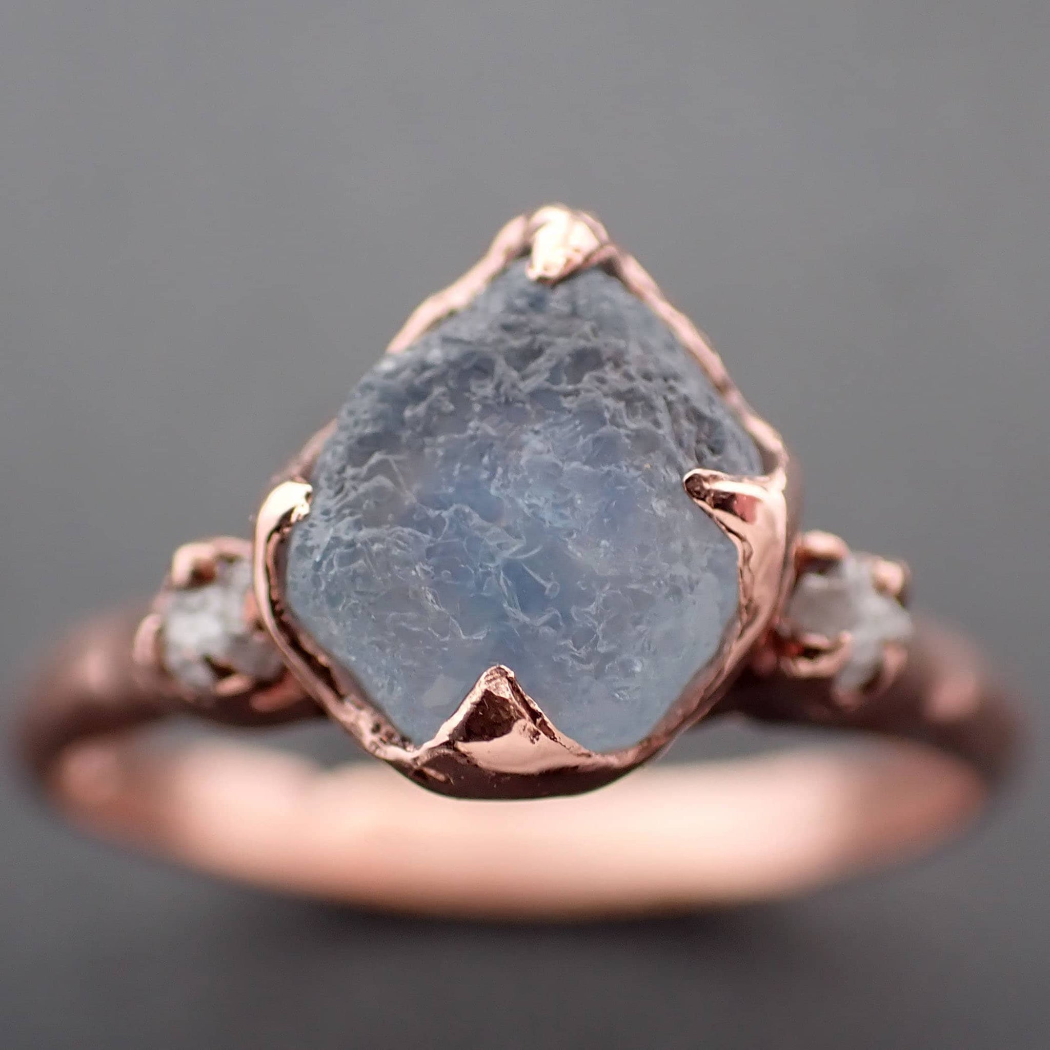 Raw blue Montana Sapphire Diamond Rose Gold Engagement Wedding Ring Custom One Of a Kind Gemstone Multi stone Ring 3332