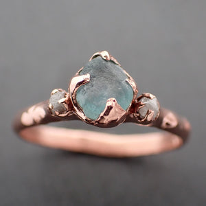 Raw blue Montana Sapphire Diamond Rose Gold Engagement Wedding Ring Custom One Of a Kind Gemstone Multi stone Ring 3334