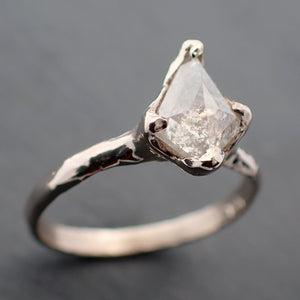 Faceted Fancy cut white Diamond Solitaire Engagement 18k White Gold Wedding Ring byAngeline 3351