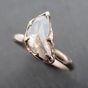 Faceted Fancy cut white moon Diamond Solitaire Engagement 18k White Gold Wedding Ring byAngeline 3352