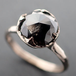 Faceted Fancy cut salt and pepper Diamond Solitaire Engagement 18k White Gold Wedding Ring byAngeline 3355