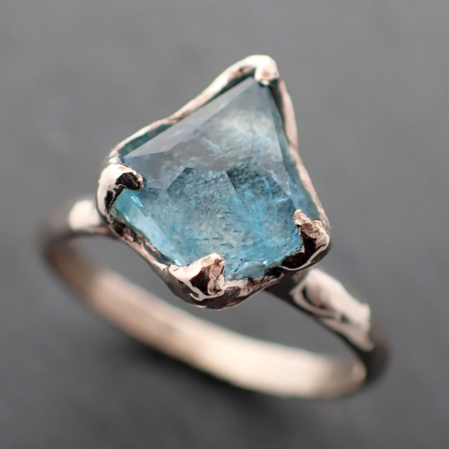 Partially faceted Aquamarine Solitaire Ring 18k gold Custom One Of a Kind Gemstone Ring Bespoke byAngeline 3356