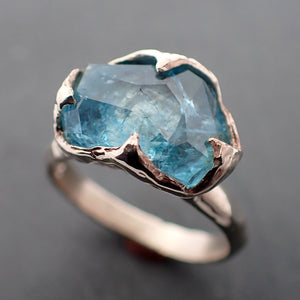 Partially faceted Aquamarine Solitaire Ring 18k gold Custom One Of a Kind Gemstone Ring Bespoke byAngeline 3357