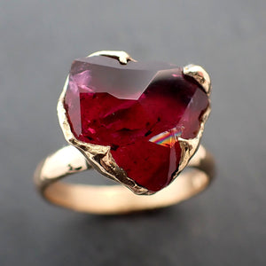 Rubellite tourmaline Yellow 18k Gold Ring One Of a Kind Gemstone Ring Partially faceted Solitaire 3360