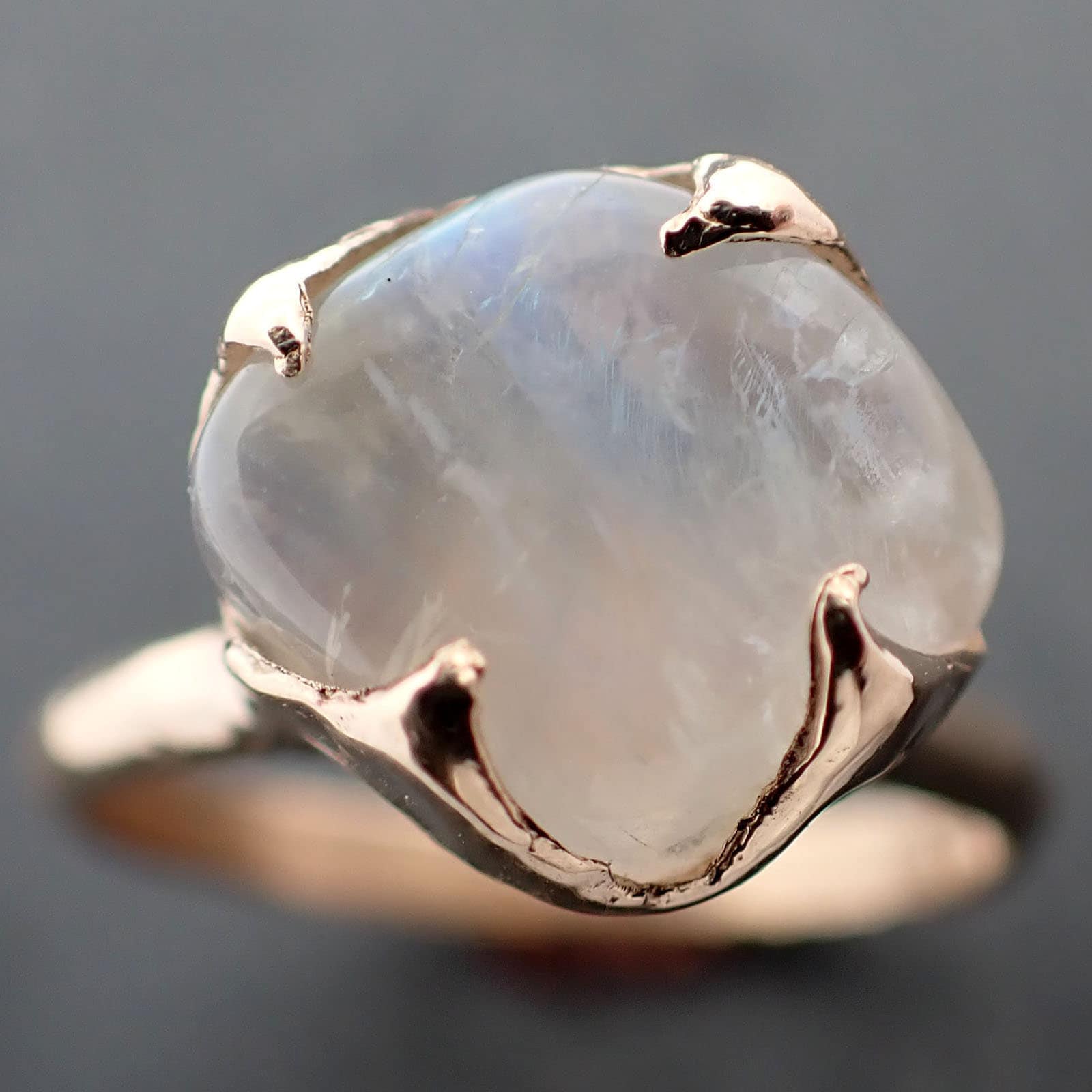 Moonstone Yellow 14k Gold Ring Gemstone Solitaire recycled tumbled statement cocktail 3361