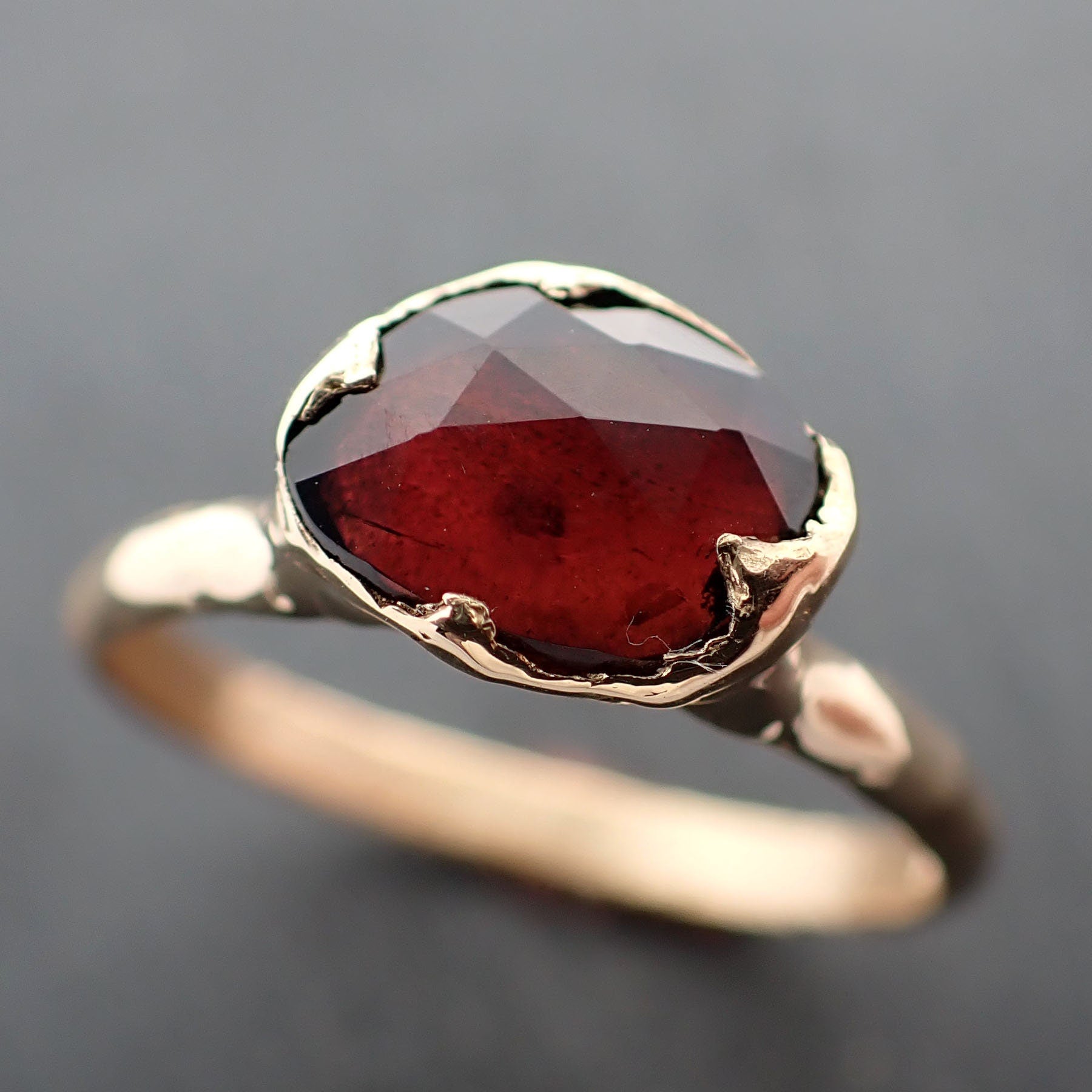 Tourmaline Yellow 18k Gold Ring Fancy cut red Gemstone Solitaire recycled statement cocktail statement 3364