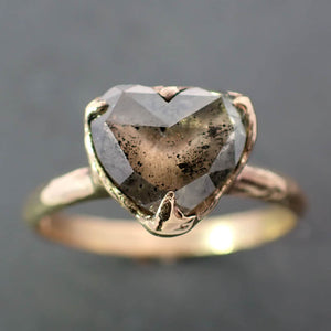 heart shape Salt and pepper Diamond Solitaire Engagement 18k yellow Gold Wedding Ring byAngeline 3346