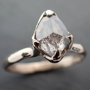 Faceted Fancy cut salt and pepper Diamond Solitaire Engagement 18k White Gold Wedding Ring byAngeline 3350