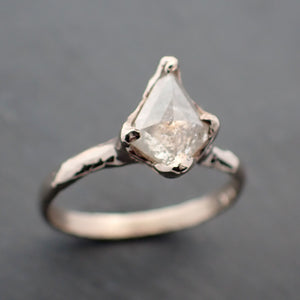 Faceted Fancy cut white Diamond Solitaire Engagement 18k White Gold Wedding Ring byAngeline 3351