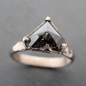 Faceted Fancy cut salt and pepper Diamond Solitaire Engagement 18k White Gold Wedding Ring byAngeline 3354