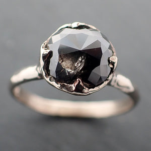Faceted Fancy cut salt and pepper Diamond Solitaire Engagement 18k White Gold Wedding Ring byAngeline 3355