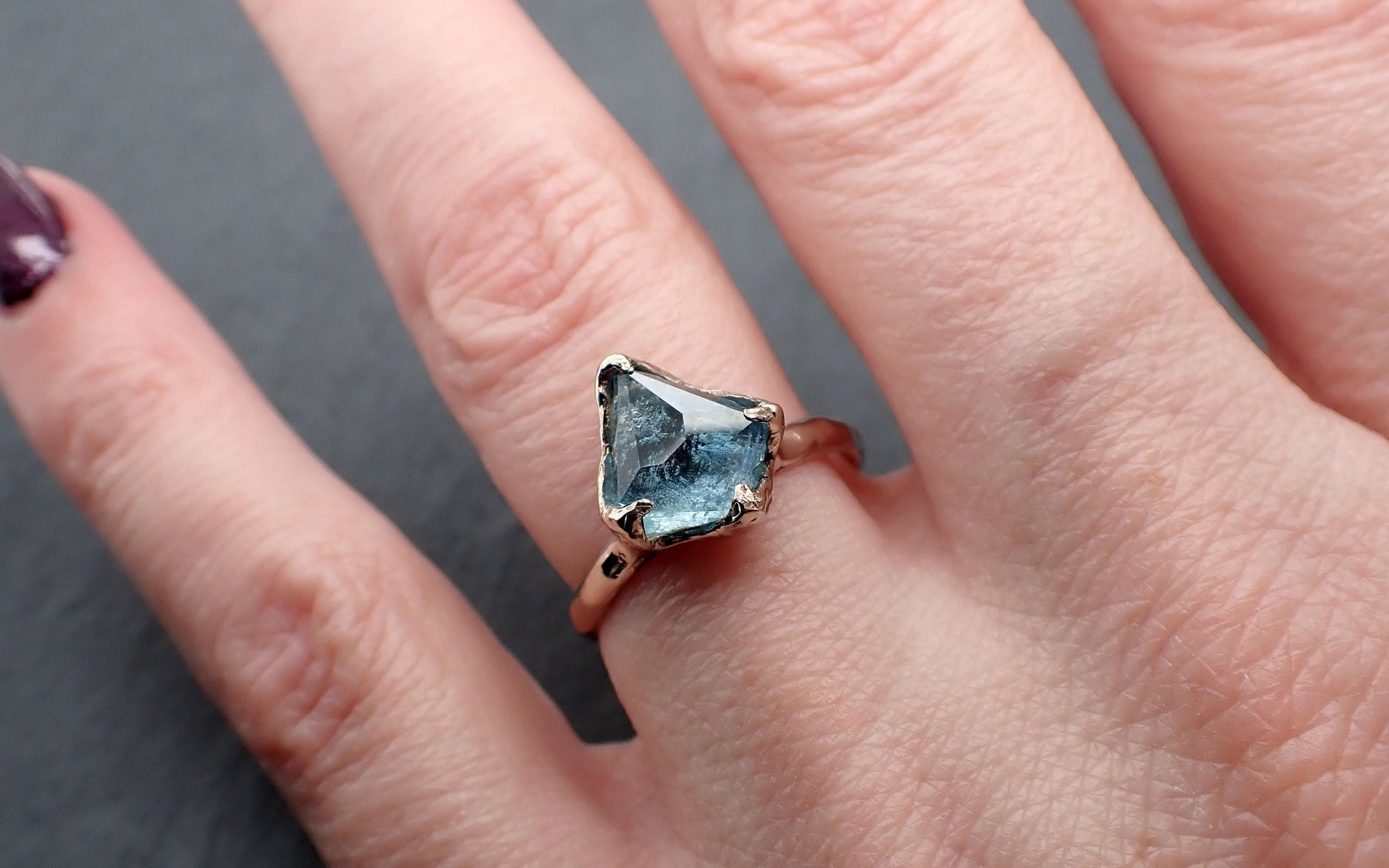 Partially faceted Aquamarine Solitaire Ring 18k gold Custom One Of a Kind Gemstone Ring Bespoke byAngeline 3356