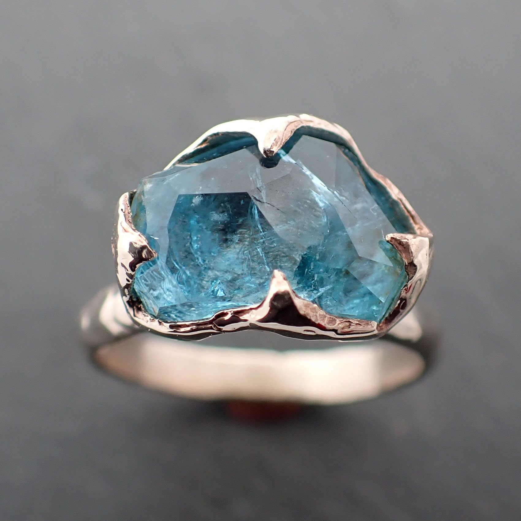 Partially faceted Aquamarine Solitaire Ring 18k gold Custom One Of a Kind Gemstone Ring Bespoke byAngeline 3357
