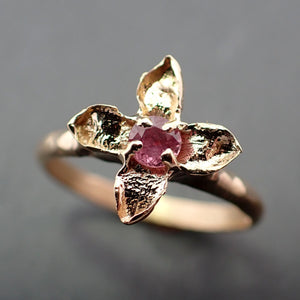 Real Lilac Flower casting with faceted Rubies 14k Yellow gold Solitaire Enchanted Garden Floral Ring byAngeline 3377