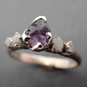 Raw Sapphire Diamond 14k White Gold Engagement Ring Wedding Ring Custom One Of a Kind Pink Purple Gemstone Ring Multi stone  byAngeline 3382