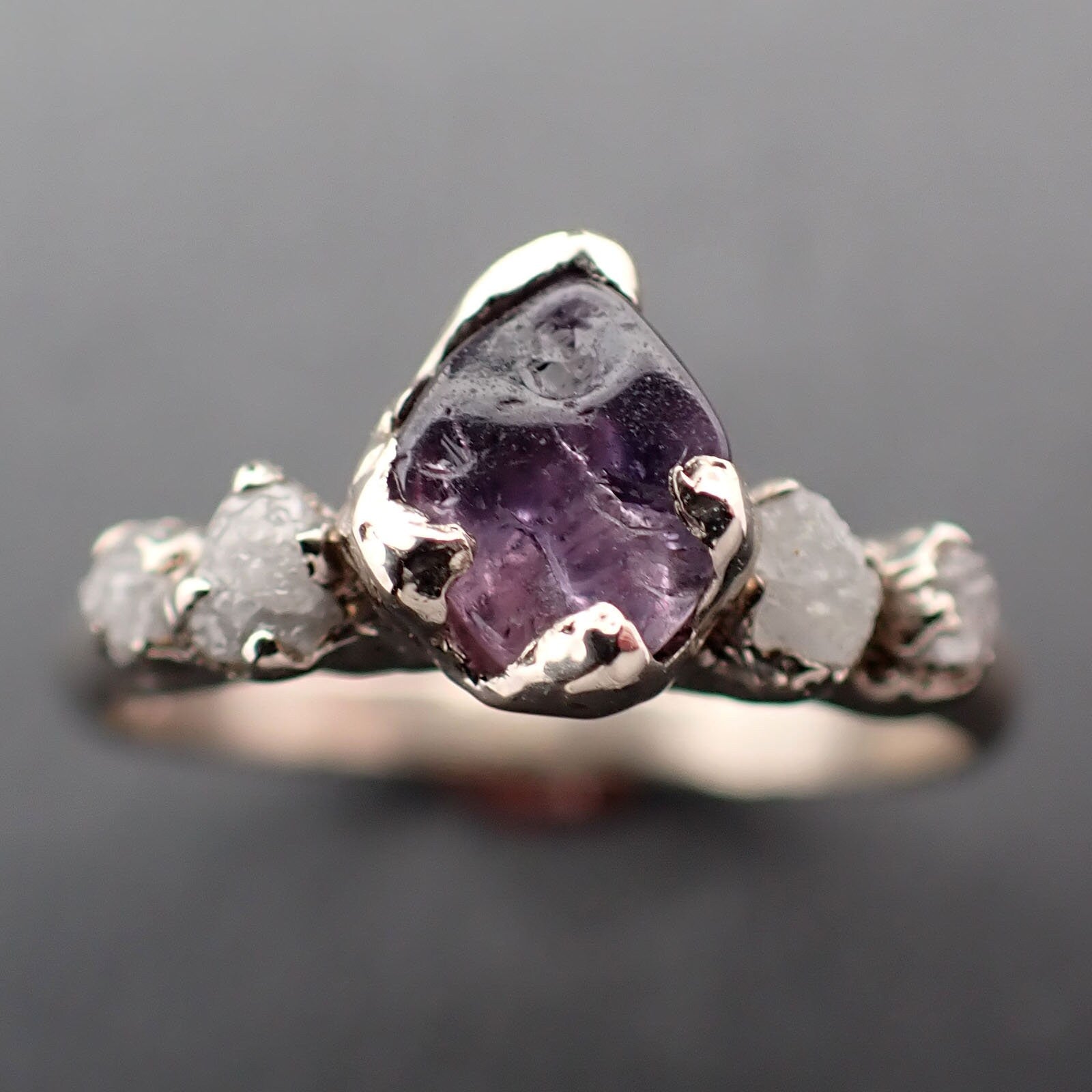 Raw Sapphire Diamond 14k White Gold Engagement Ring Wedding Ring Custom One Of a Kind Pink Purple Gemstone Ring Multi stone  byAngeline 3382