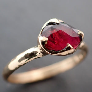 Fancy cut red Tourmaline Yellow Gold Ring Gemstone Solitaire recycled 18k statement cocktail statement 3363