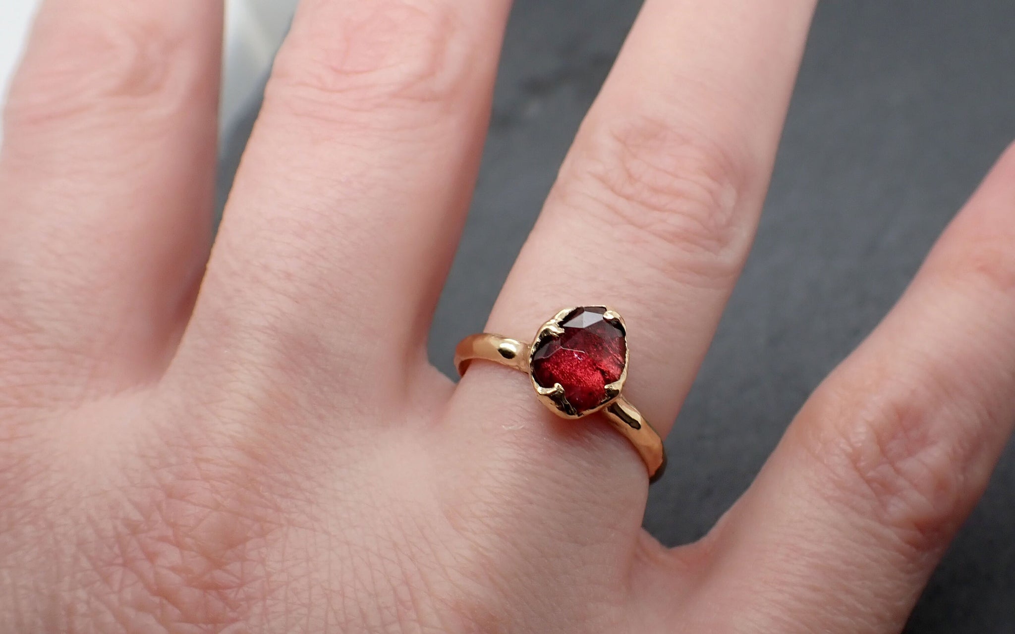 Tourmaline Yellow 18k Gold Ring Fancy cut red Gemstone Solitaire recycled statement cocktail statement 3365