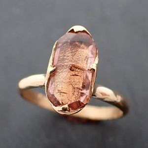 Tourmaline Yellow 18k Gold Ring Fancy cut peach color Gemstone Solitaire recycled statement cocktail statement 3366