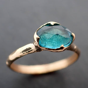 Fancy cut Indicolite Tourmaline Yellow Gold Ring Gemstone Solitaire recycled 18k statement ring 3369