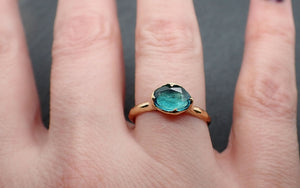 Fancy cut Indicolite Tourmaline Yellow Gold Ring Gemstone Solitaire recycled 18k statement ring 3369