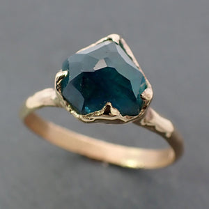 Partially faceted Indicolite Tourmaline Yellow Gold Ring Gemstone Solitaire recycled 18k statement ring 3370