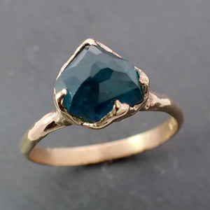 Partially faceted Indicolite Tourmaline Yellow Gold Ring Gemstone Solitaire recycled 18k statement ring 3370