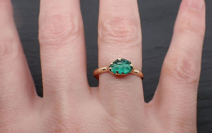 Carved Leaf Emerald Solitaire yellow 14k Gold Ring Birthstone One Of a Kind Gemstone Ring Recycled 3384