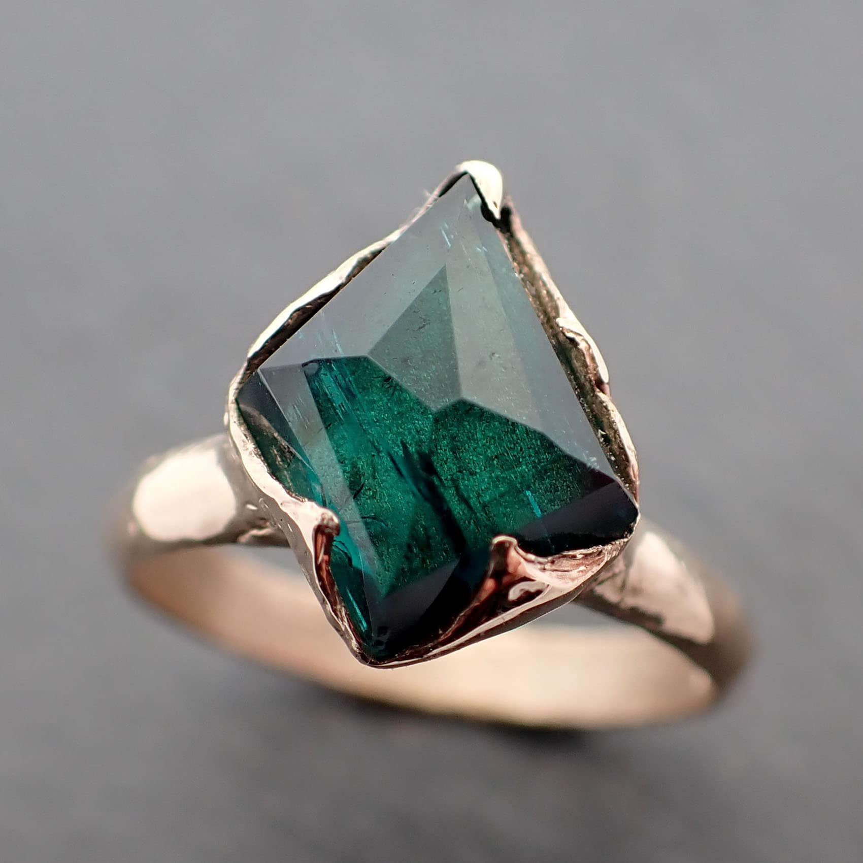 indicolite teal tourmaline yellow 14k gold ring partially faceted
