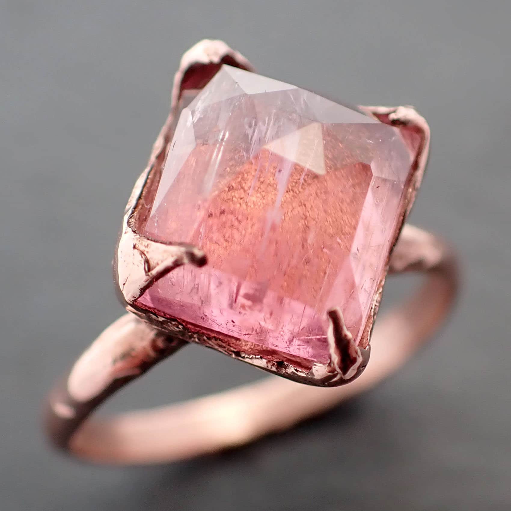 Fancy cut pink Tourmaline Rose Gold Ring Gemstone Solitaire recycled 14k statement cocktail statement 3389